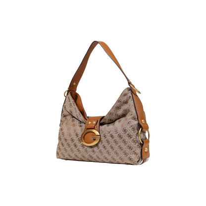 Striped Leather Shoulder Bag with Zip Closure