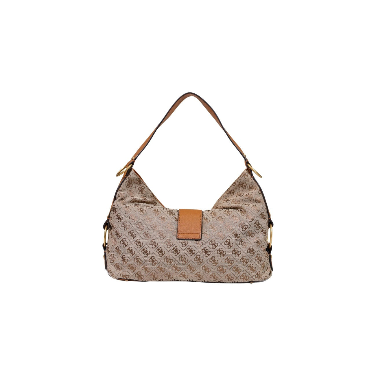 Striped Leather Shoulder Bag with Zip Closure