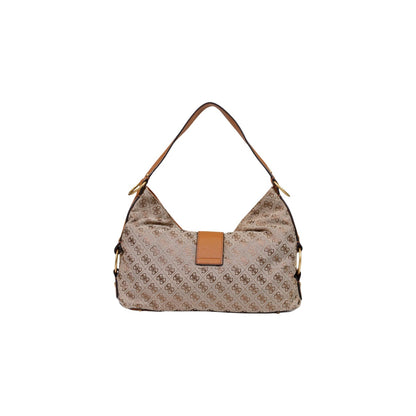 Striped Leather Shoulder Bag with Zip Closure