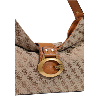Striped Leather Shoulder Bag with Zip Closure