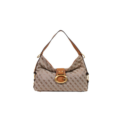 Striped Leather Shoulder Bag with Zip Closure