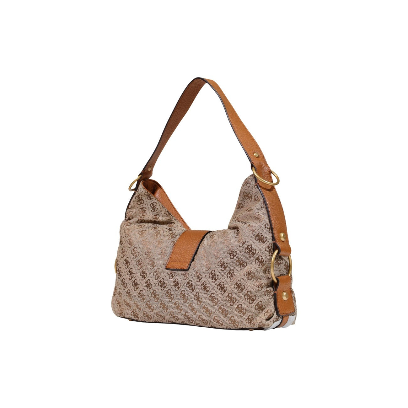 Striped Leather Shoulder Bag with Zip Closure